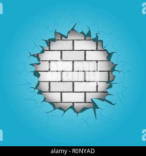 round hole in blue wall Stock Vector