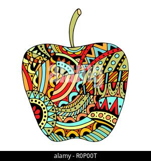 Decorative colored apple with stylized pattern. beautiful Patterns style. Isolated on white. Stock Vector