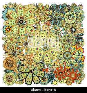 Ethnic colored floral beautiful Patterns, doodle background pattern circle in vector. Henna paisley mehndi doodles design tribal design element. Stock Vector