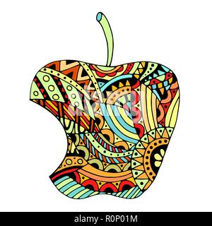 Bitten green apple on white background. Stock Vector