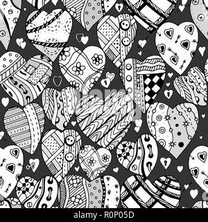 Hand drawn ornamental heart with love in doodle, beautiful Patterns tribal style, seamless pattern for adult coloring pages, card for St. Valentine da Stock Vector