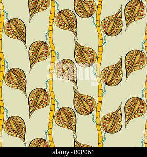 Seamless pattern of Doodles branches and leaves. Vector illustration. Hand drawn sketch. Stock Vector