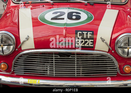 Ron Maydon Austin Mini Cooper of Masters Historic Racing, showing at the Illinois Route 66 Motor Show on  3rd November 2018, Regent Street London, UK. Stock Photo