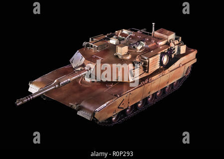 Model of the american desert battle tank Abrams. Black background Stock Photo