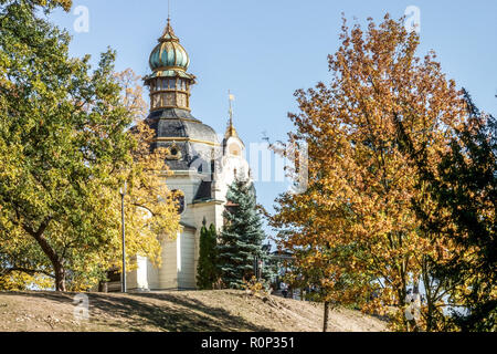 Prague Letna, Autum, Hanavsky Pavilion Prague, Czech Republic falling leaves Stock Photo