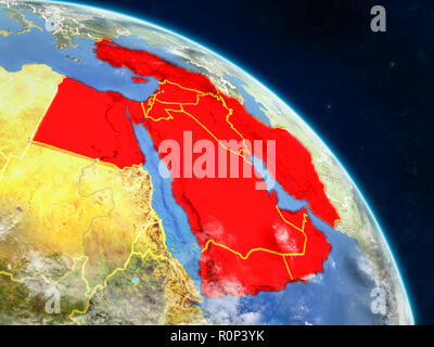 Middle East on realistic model of planet Earth with country borders and ...