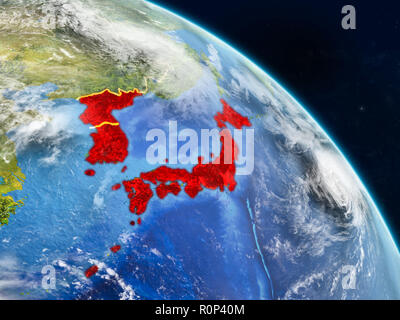 Japan and Korea on realistic model of planet Earth with country borders ...
