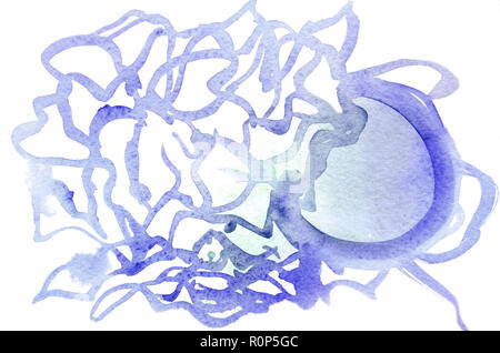 Background image from abstract watercolor stains, forming a form of different colors, like a jellyfish . Stock Photo