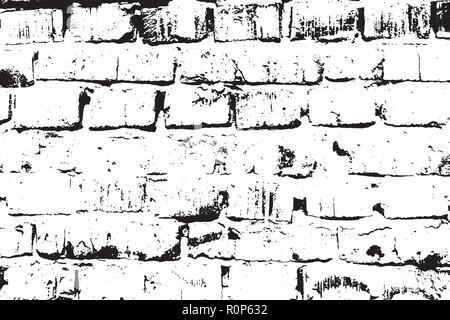Grunge old brick texture. Vector black and white illustration Stock Vector