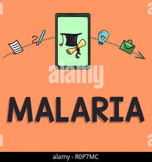 Writing note showing Malaria. Business photo showcasing Life threatening mosquito borne blood disease Periods of fever. Stock Photo