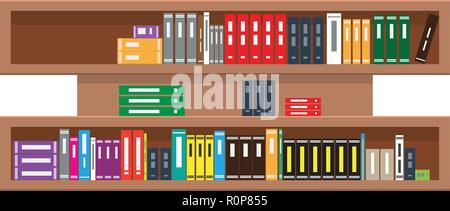 Rural shelf with colorful books in flat and solid color design style vector. Stock Vector