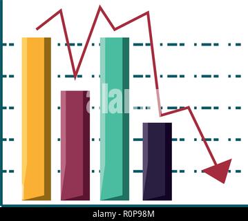 statistical graphics in bars with arrow down vector illustration design Stock Vector