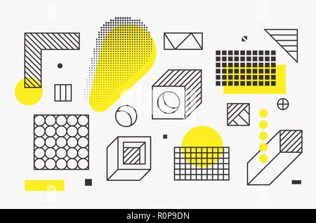 Universal trend linear geometric shapes set with halftone elements Stock Vector