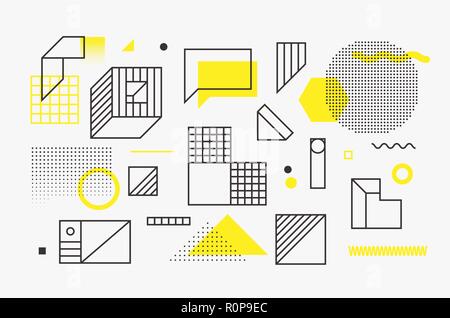 Universal trend linear geometric shapes set with halftone elements Stock Vector