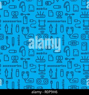 illustration of seamless pattern of mobile accessories Stock Vector