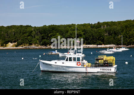 BAR HARBOR, MAINE, USA - AUGUST 5, 2010. Summer day in Bar Harbor with lobster boats in Frenchman Bay. Stock Photo