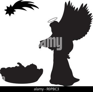 Christmas. Silhouette baby and angel. Christmas star Stock Vector