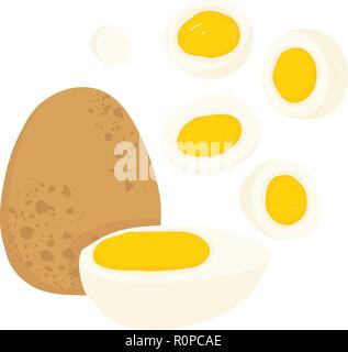Vector painterly set with whole egg, halved hard boiled egg and sliced; editable, scalable illustration, isolated on a white background. Stock Vector
