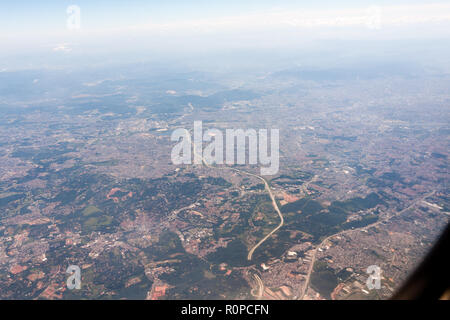 Carapicuiba and Barueri municipalities, Rodoanel Mario Covas, aerial view from a Gol airline plane, state of Sao Paulo, Brazil Stock Photo