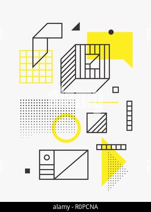 Universal trend poster. Linear geometric shapes set with halftone elements Stock Vector