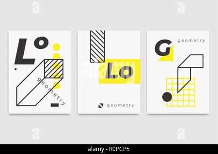 Set universal trend posters  Linear geometric shapes Stock Vector