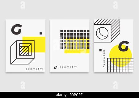 Set universal trend posters  Linear geometric shapes Stock Vector