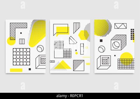 Set universal trend posters  Linear geometric shapes Stock Vector