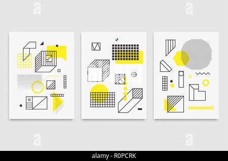 Set universal trend posters  Linear geometric shapes Stock Vector