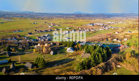 Aerial view of Village museum in Sighetu Marmatie, Maramures region, Romania Stock Photo