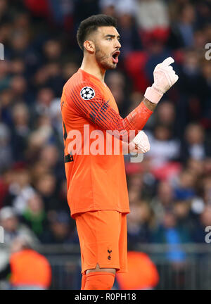 London, England, 06th November 2018.  Tottenham Hotspur's Paulo Gazzaniga during Champion League Group B between Tottenham Hotspur and PSV Eindhoven at Wembley stadium , London, England on 06 Nov 2018. Credit Action Foto Sport  FA Premier League and Football League images are subject to DataCo Licence. Editorial use ONLY. No print sales. No personal use sales. NO UNPAID USE Credit: Action Foto Sport/Alamy Live News Stock Photo
