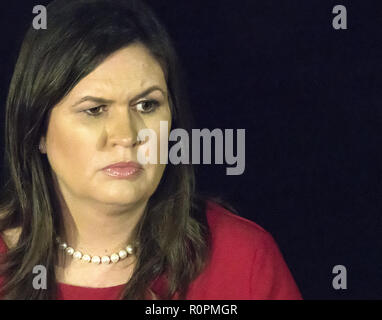 Washington, District of Columbia, USA. 6th Nov, 2018. White House Press Secretary Sarah Huckabee Sanders meets reporters on the driveway outside the White House in Washington, DC on Tuesday, November 6, 2018. Sanders answered questions about the election results so far on election night Credit: Ron Sachs/CNP/ZUMA Wire/Alamy Live News Stock Photo