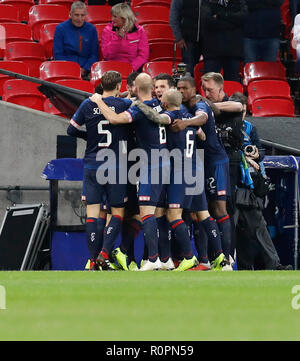 London, UK. 6th Nov, 2018. Eindhoven's players celebrate their opening goal during the UEFA Champions League match between Tottenham Hotspur and PSV Eindhoven in London, Britain on Nov. 6, 2018. Tottenham Hotspur won 2-1. Credit: Han Yan/Xinhua/Alamy Live News Stock Photo