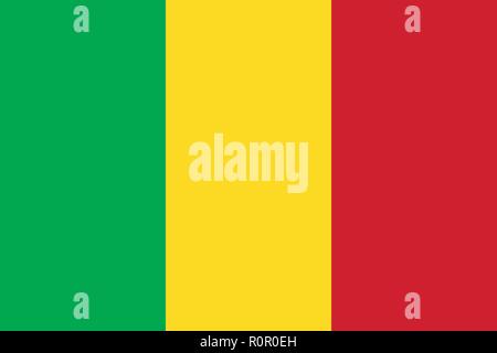 Vector image for Mali flag. Based on the official and exact Mali flag dimensions (3:2) & colors (354C, 115C and 186C) Stock Vector