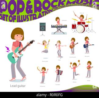 A set of women in sportswear playing rock 'n' roll and pop music.There are also various instruments such as ukulele and tambourine.It's vector art so  Stock Vector