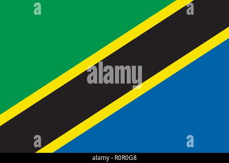 Vector image for Tanzania flag. Based on the official and exact Tanzania flag dimensions (3:2) & colors (355C, 300C, Black and 102C) Stock Vector