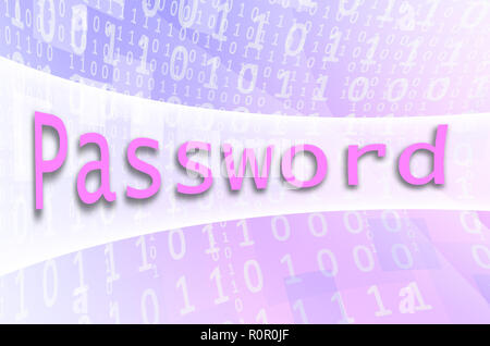 The text inscription Password is written on a semitransparent field surrounded by a set of abstract figures Stock Photo