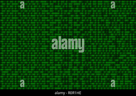 Image of a blurry binary code composed of a set of green numbers on a black background Stock Photo