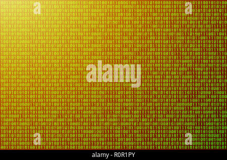 Image of a blurry binary code composed of a set of green numbers on a black background. Toned Stock Photo