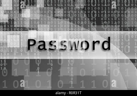The text inscription Password is written on a semitransparent field surrounded by a set of abstract figures Stock Photo