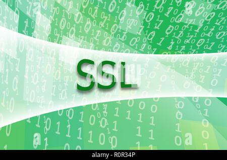 The text inscription SSL is written on a semitransparent field surrounded by a set of abstract figures Stock Photo
