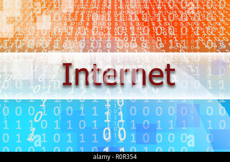 The text inscription Internet is written on a semitransparent field surrounded by a set of abstract figures Stock Photo