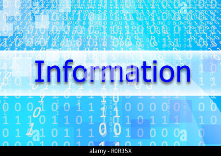 The text inscription Information is written on a semitransparent field surrounded by a set of abstract figures Stock Photo