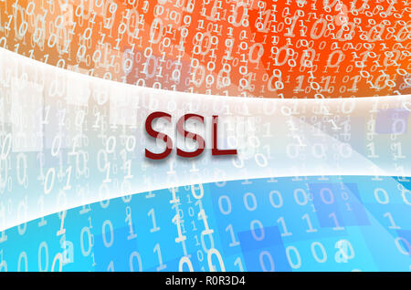 The text inscription SSL is written on a semitransparent field surrounded by a set of abstract figures Stock Photo