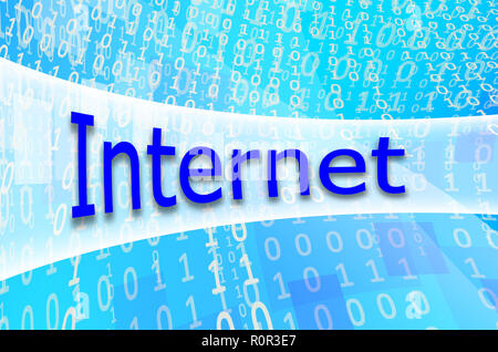 The text inscription Internet is written on a semitransparent field surrounded by a set of abstract figures Stock Photo