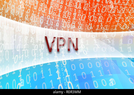 The text inscription VPN is written on a semitransparent field surrounded by a set of abstract figures Stock Photo