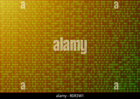 Image of a blurry binary code composed of a set of green numbers on a black background. Toned Stock Photo