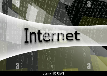 The text inscription Internet is written on a semitransparent field surrounded by a set of abstract figures Stock Photo