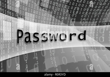 The text inscription Password is written on a semitransparent field surrounded by a set of abstract figures Stock Photo