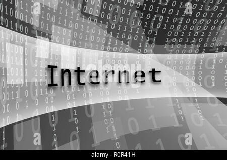 The text inscription Internet is written on a semitransparent field surrounded by a set of abstract figures Stock Photo