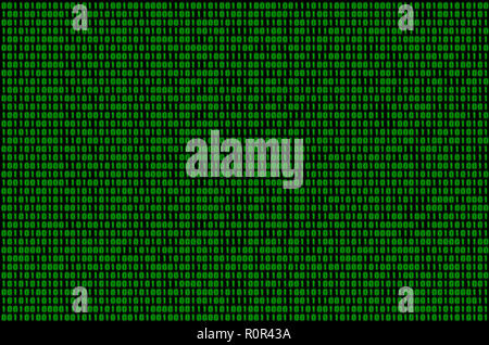 Image of a blurry binary code composed of a set of green numbers on a black background Stock Photo